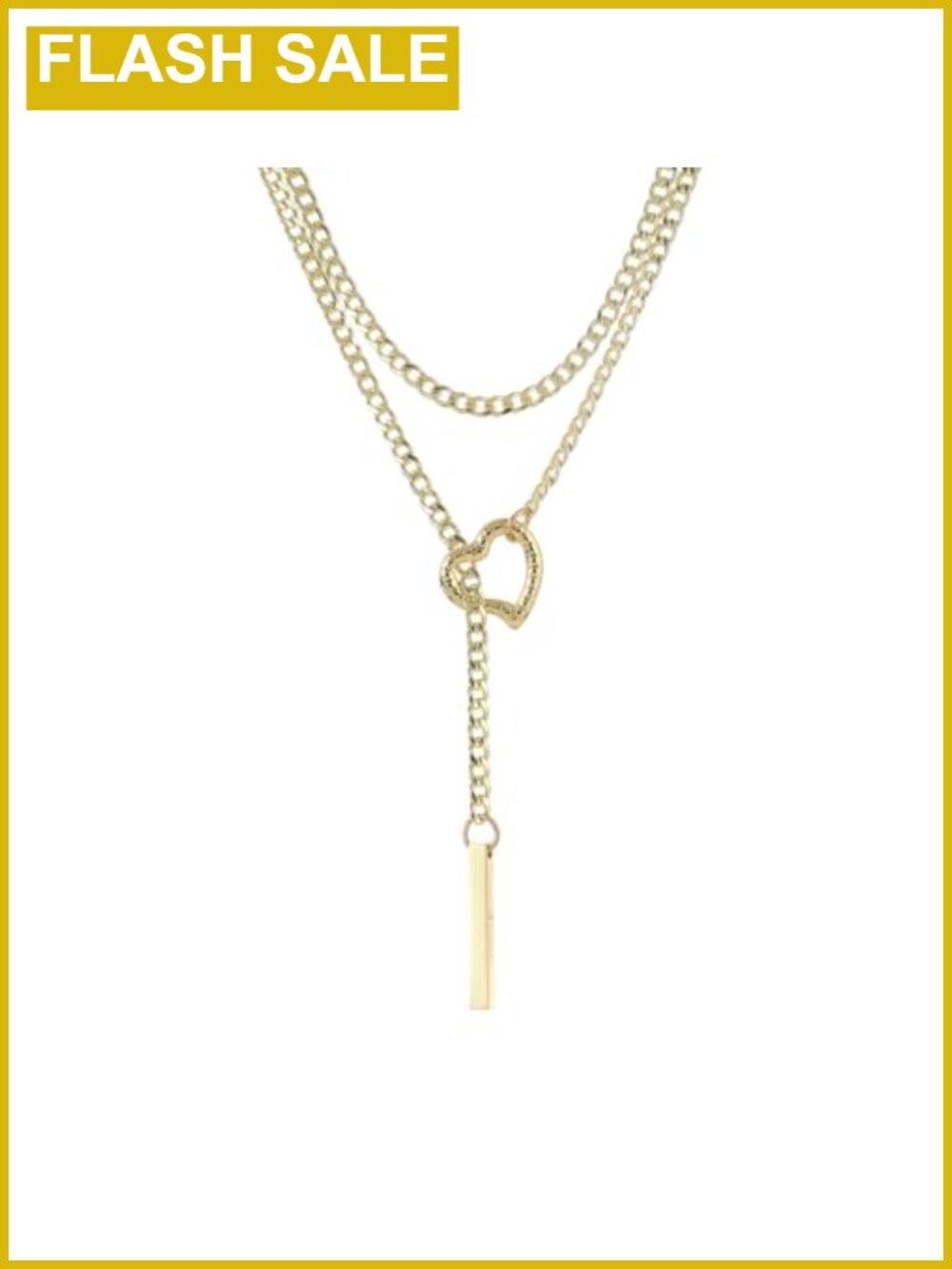 Stainless Steel Lariat Choker Necklace Double Layer Bar Pendant Punk